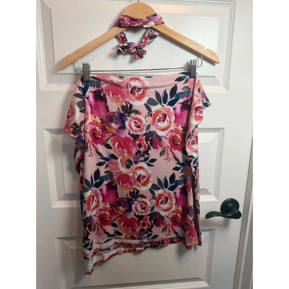 Posh Peanut Pink Floral Rose Bamboo Viscose Swaddle Blanket and Headband Set